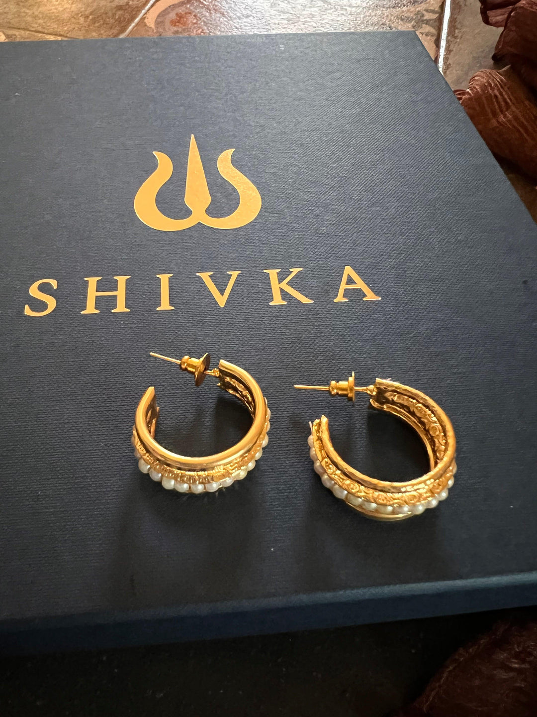 Gorgeous Gold Tone Pearl Hoops - SHIVKA