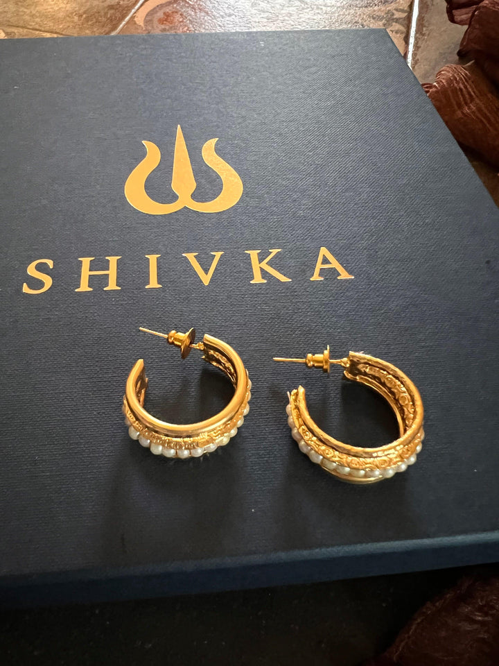 Gorgeous Gold Tone Pearl Hoops - SHIVKA