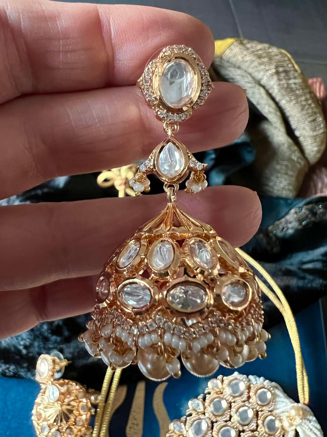 Scintillating Pearls and Kundan Choker with Jhumka Earrings - SHIVKA