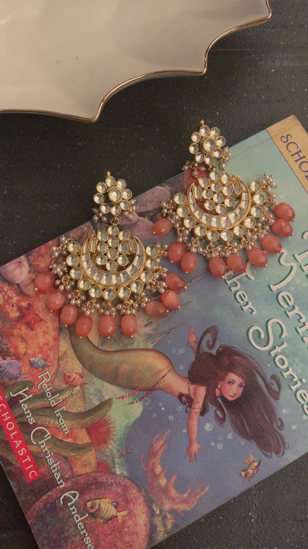 Peach Drops Pachi Kundan Earrings