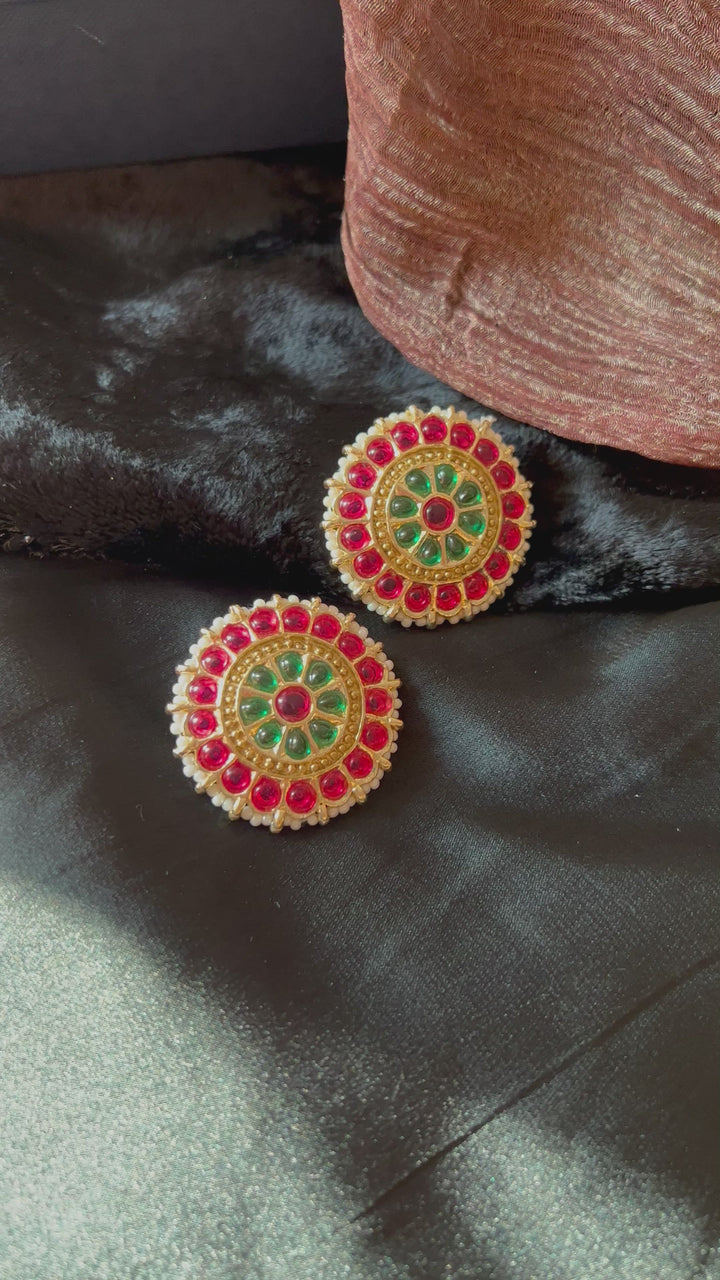 The Gulmohar Studs | Oversized Red and Green Enamelled Studs