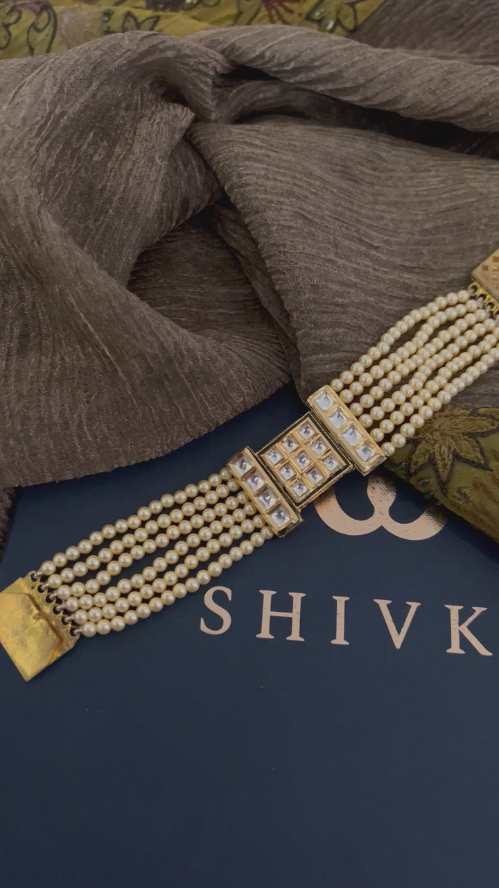 Polki Window Pearl Layered Bracelet