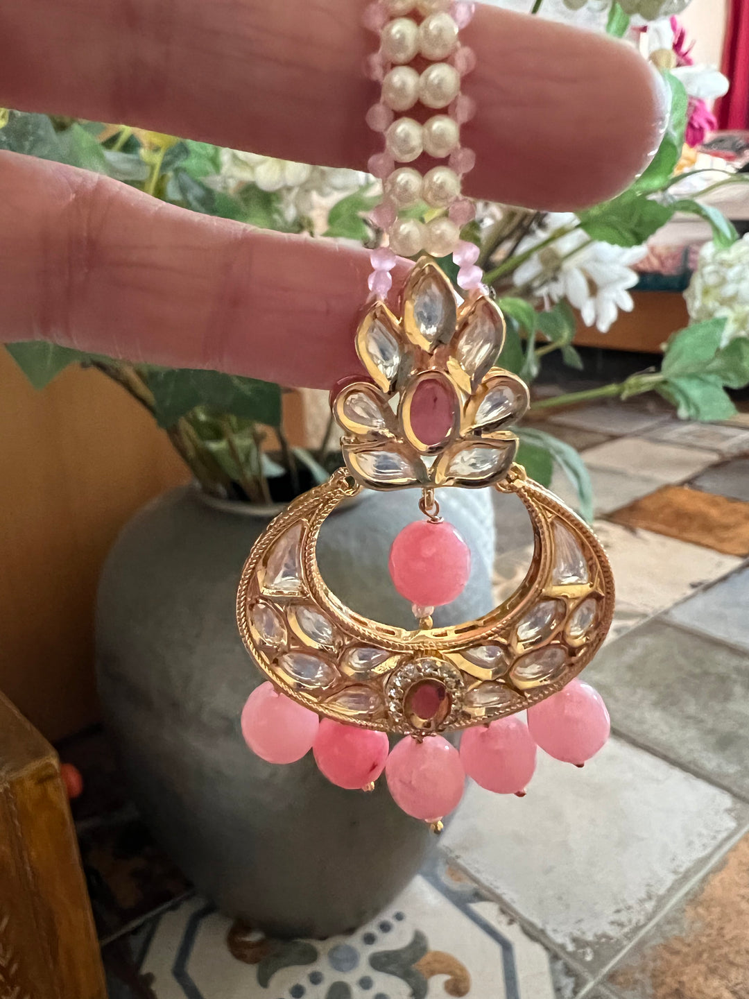 Beautiful Bridal Pink Kundan Maangtikka