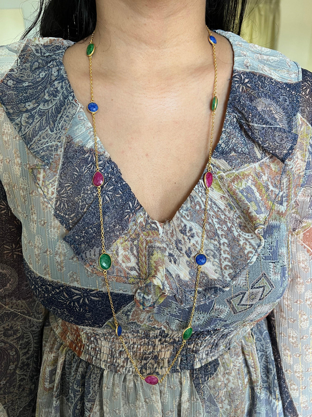 Multi Gemstones Long Necklace - SHIVKA