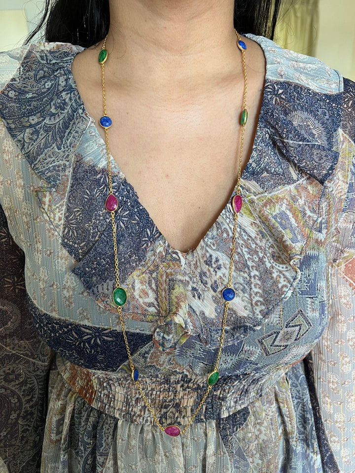 Multi Gemstones Long Necklace - SHIVKA