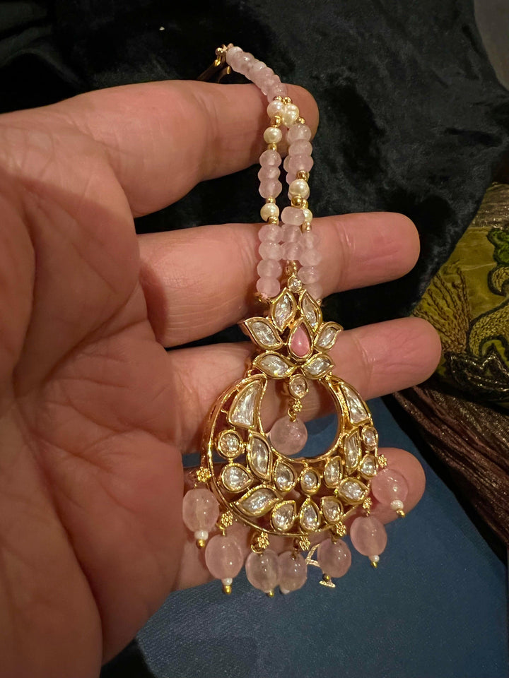 Gorgeous Pink Beads Kundan Maangtikka - SHIVKA