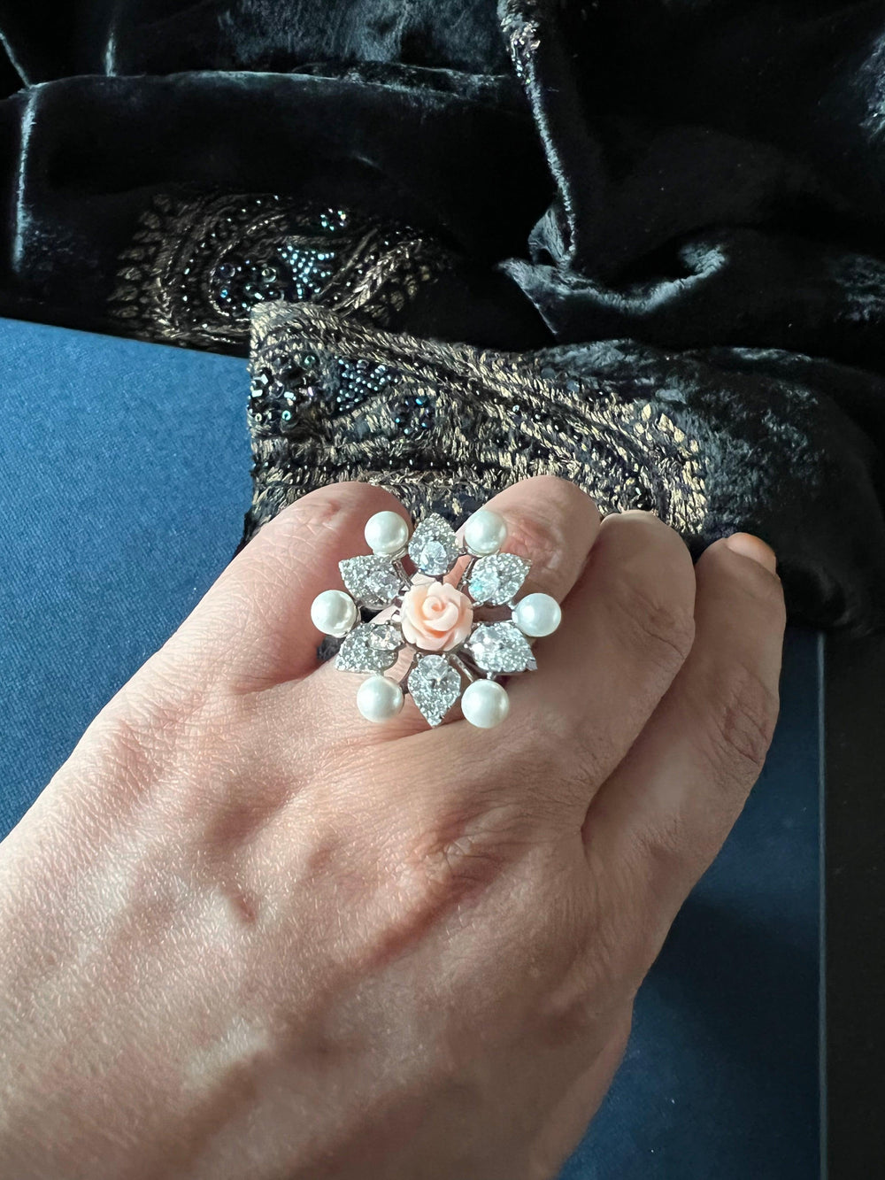 Statement Rose Pearl Ring - SHIVKA