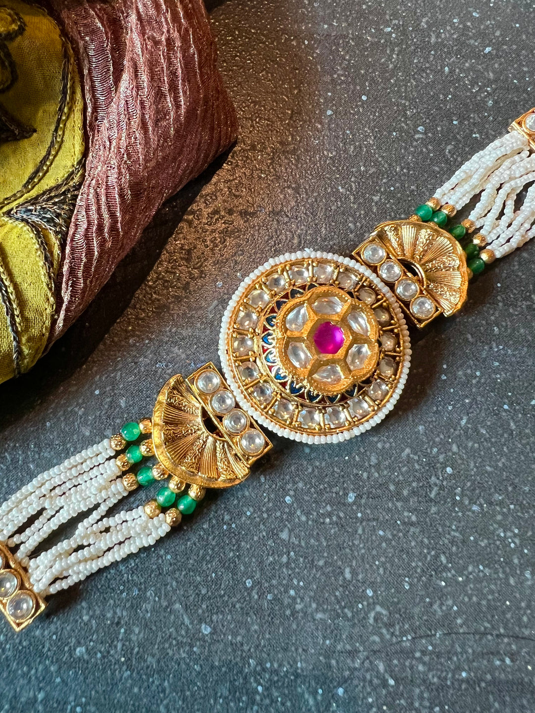 Pearls and Gold Kundan Bracelet