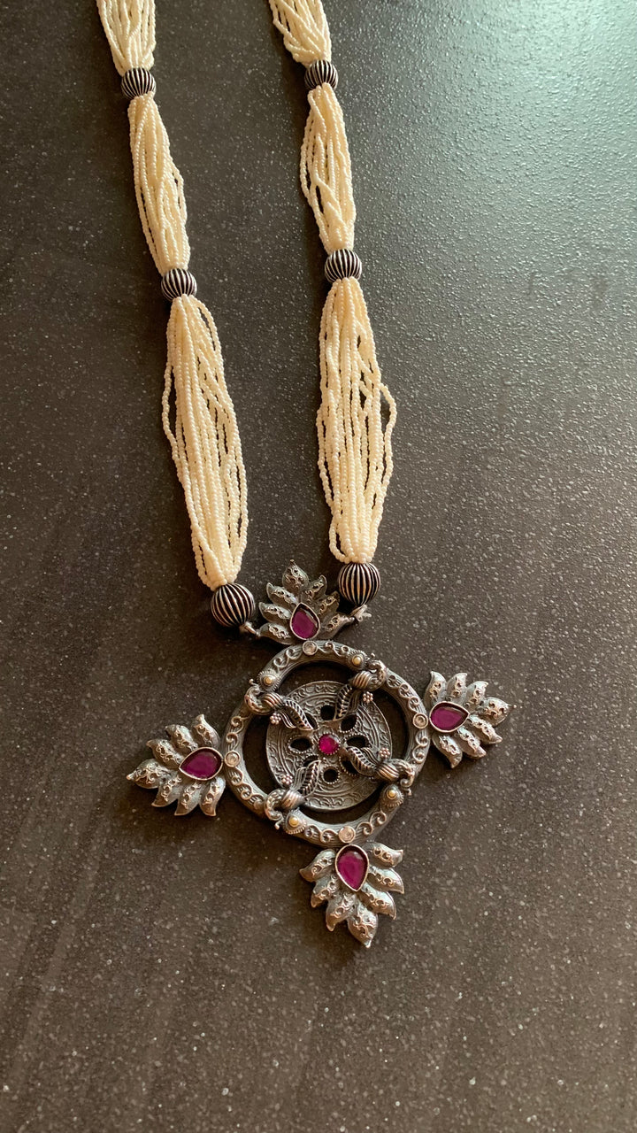 Beautiful Antique Pendant Long Necklace with Studs