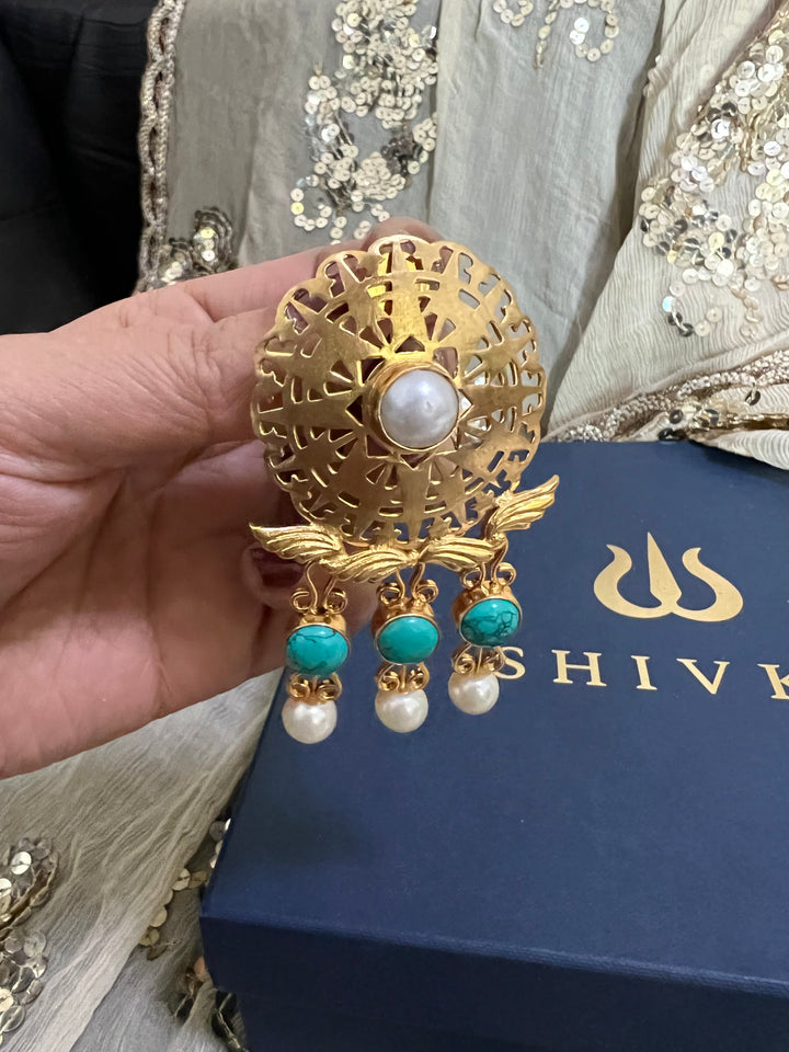 Gorgeous Pearls and Turquoise Cutwork Earrings