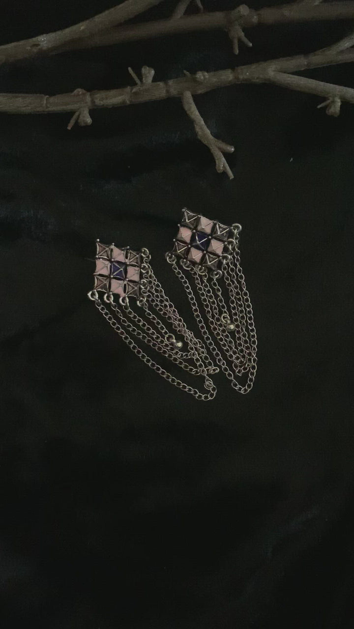 Checkered Tasseled Earrings