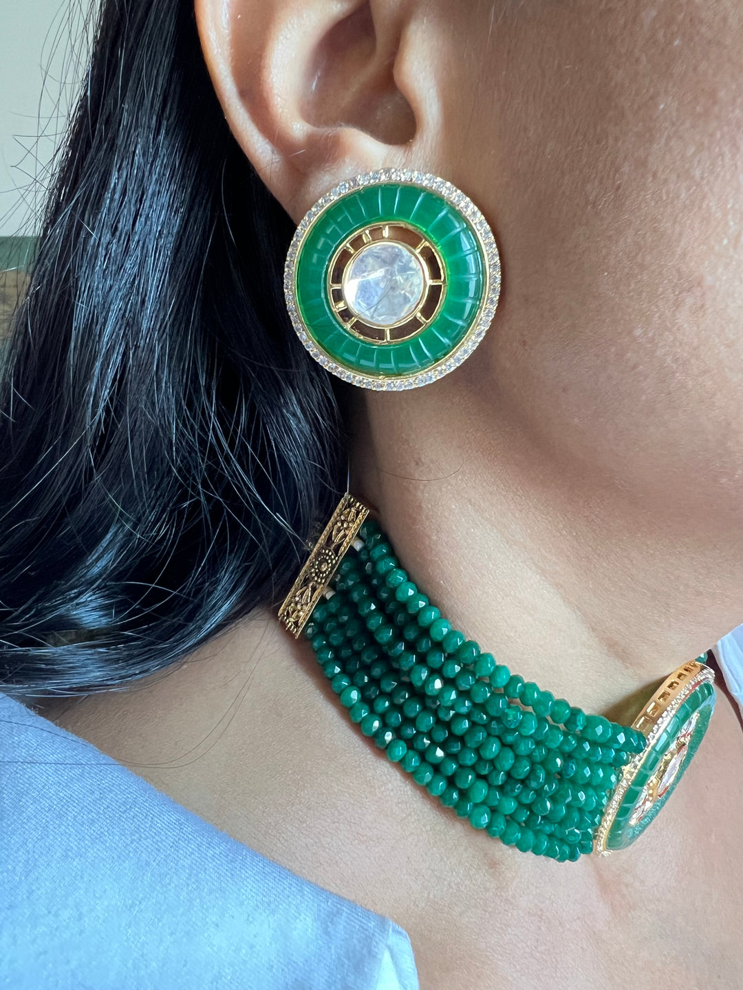 Victorian Kundan Choker Necklace with Earrings