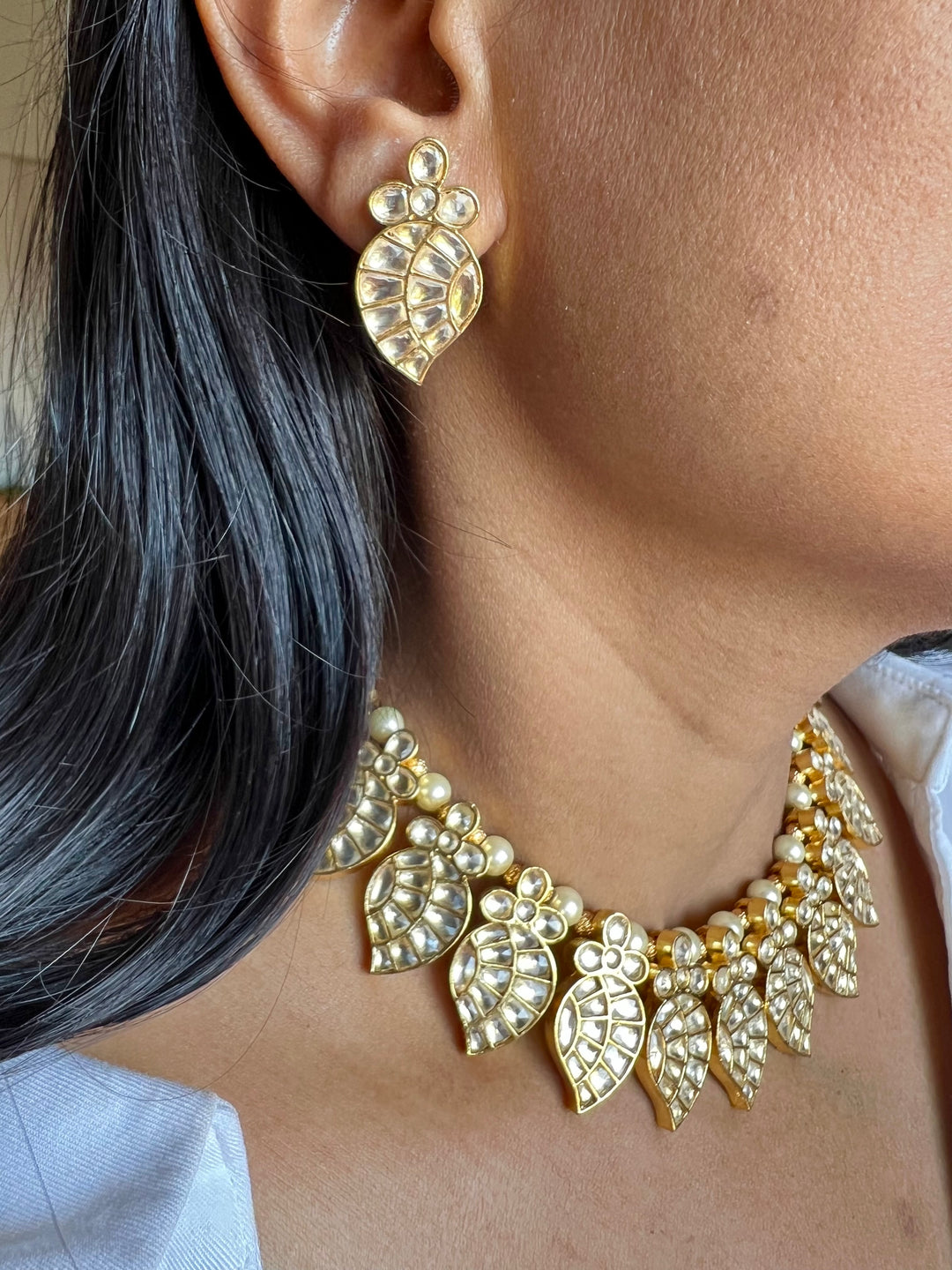 Pachi Kundan Wedding Collar Necklace with Studs