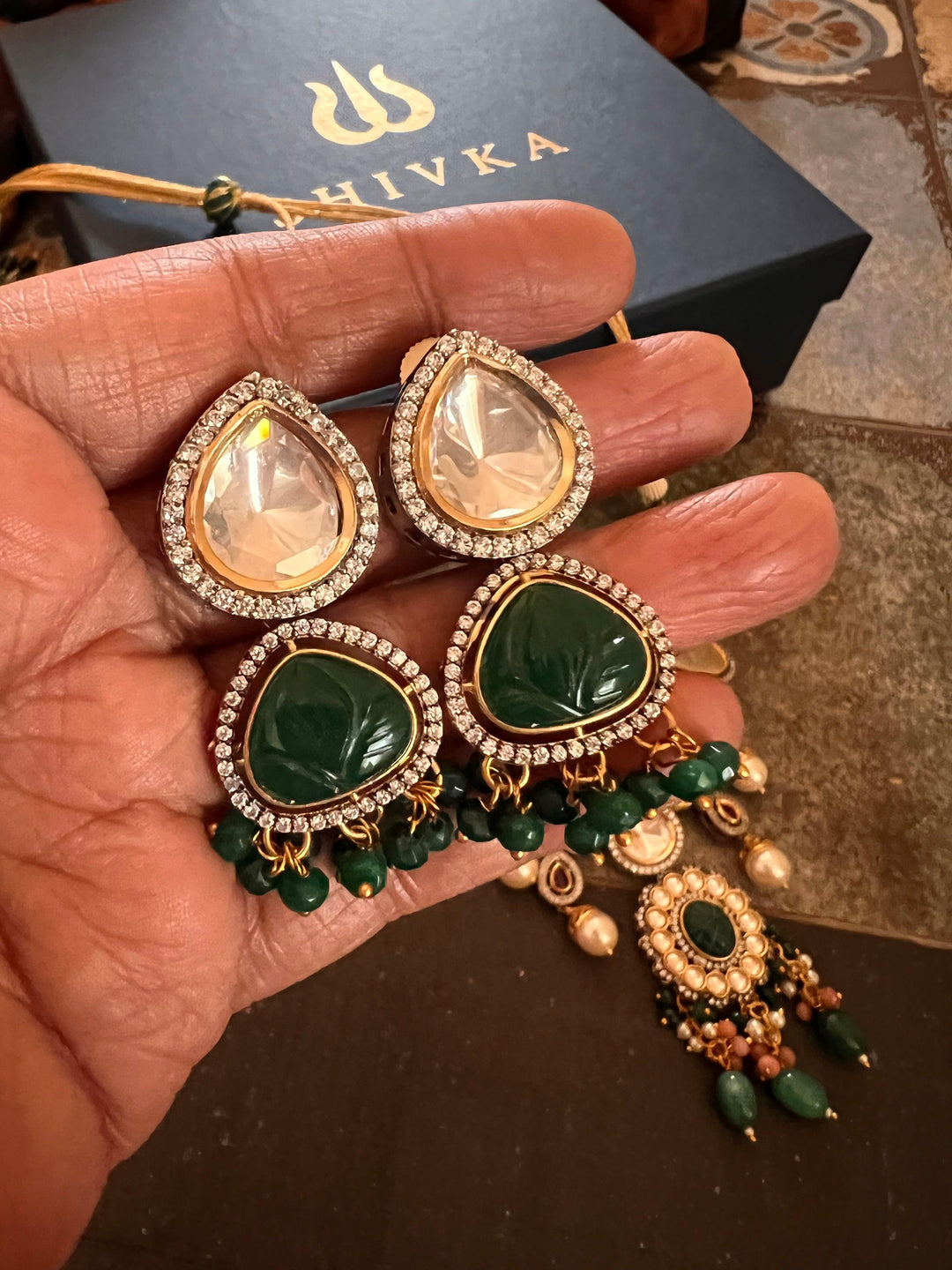 Scintillating Multicolored  Kundan Necklace with Statement Jhumka Earrings - SHIVKA