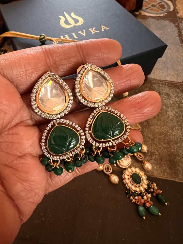 Scintillating Multicolored  Kundan Necklace with Statement Jhumka Earrings - SHIVKA