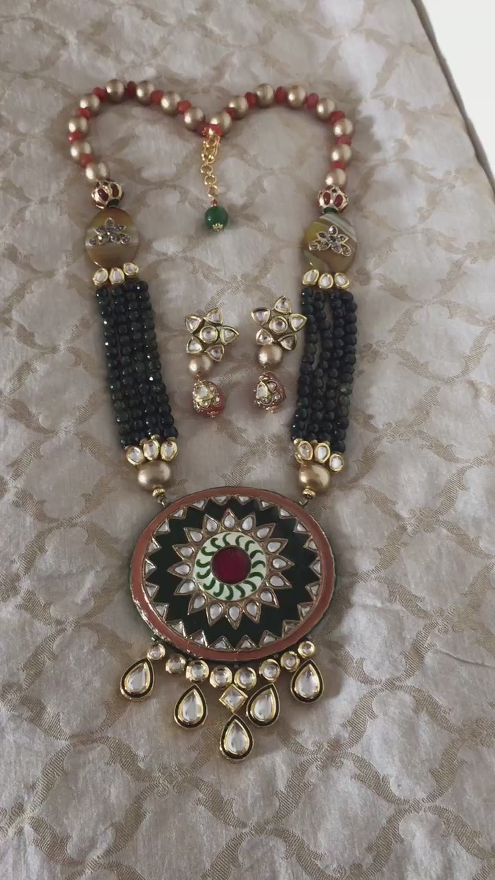 Silver Enamelled Fusion Pendant Necklace with Earrings