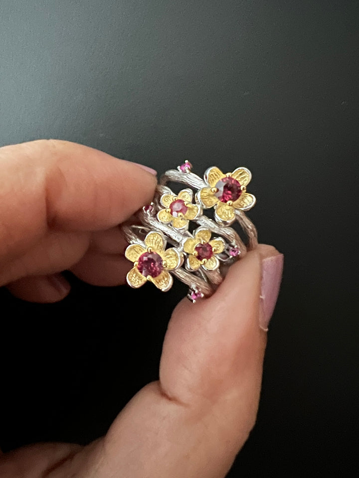 Designer Pure Silver Rhodolite Ring