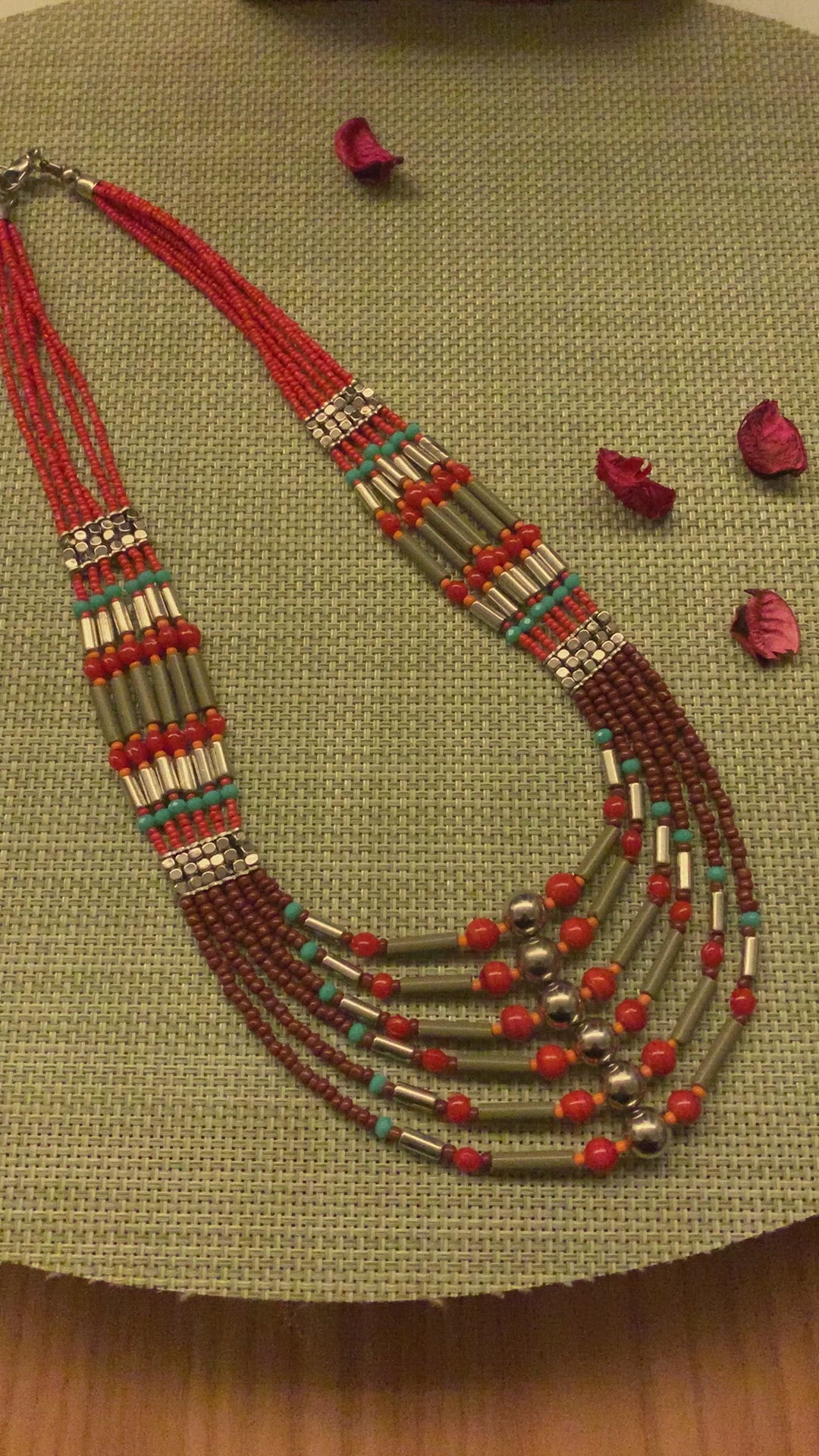 Trendy Coral Necklace with Enamelled Dome Jhumkas