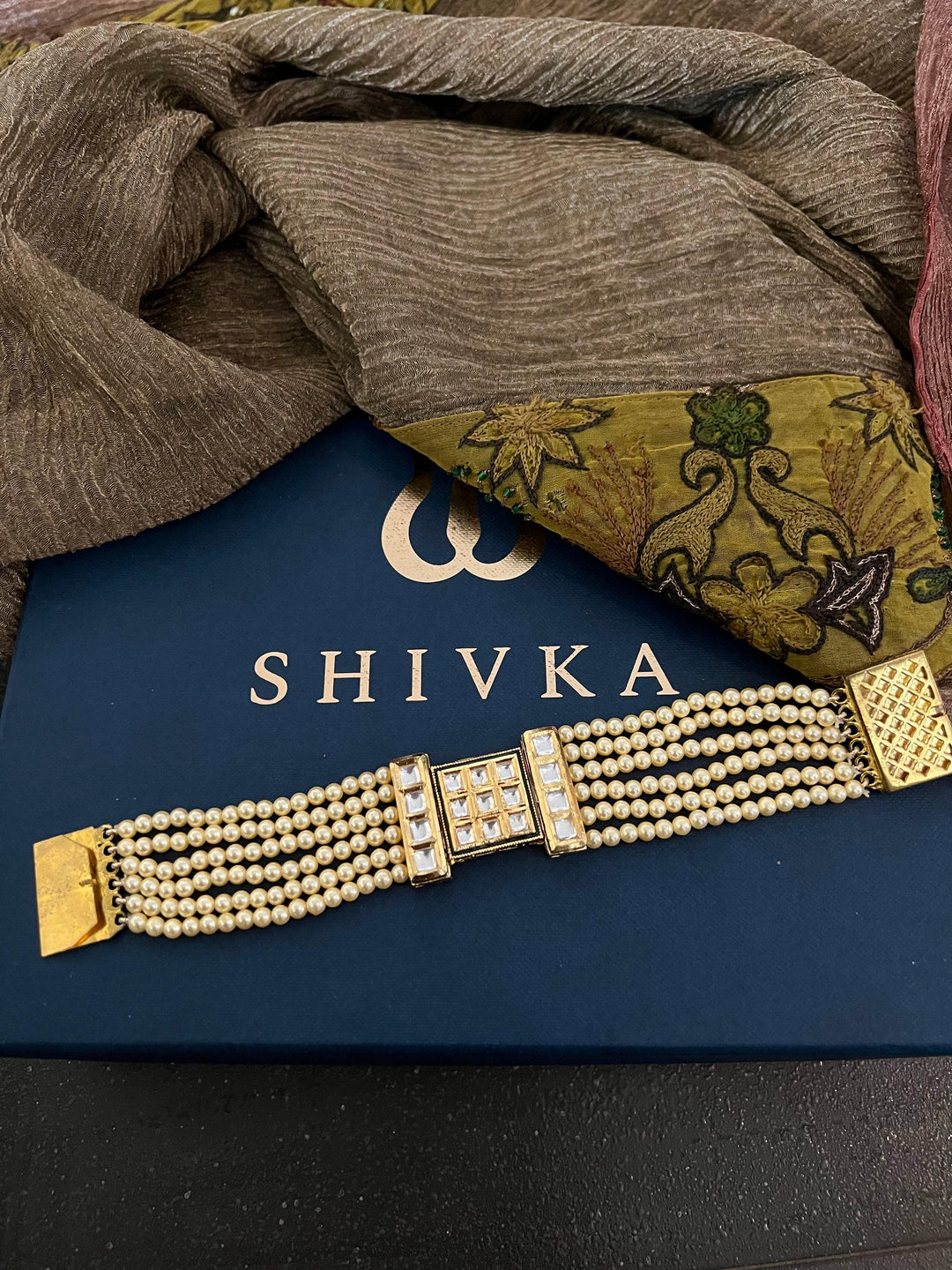 Polki Window Pearl Layered Bracelet - SHIVKA