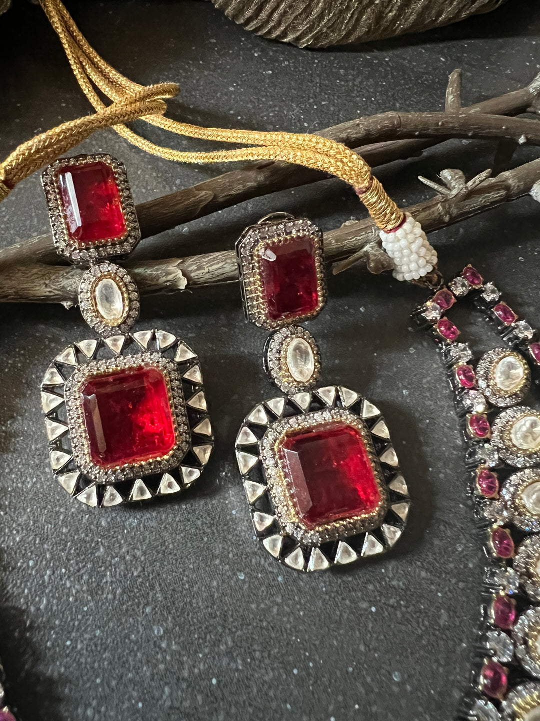 Statement CZ Polki Kundan Necklace with Earrings