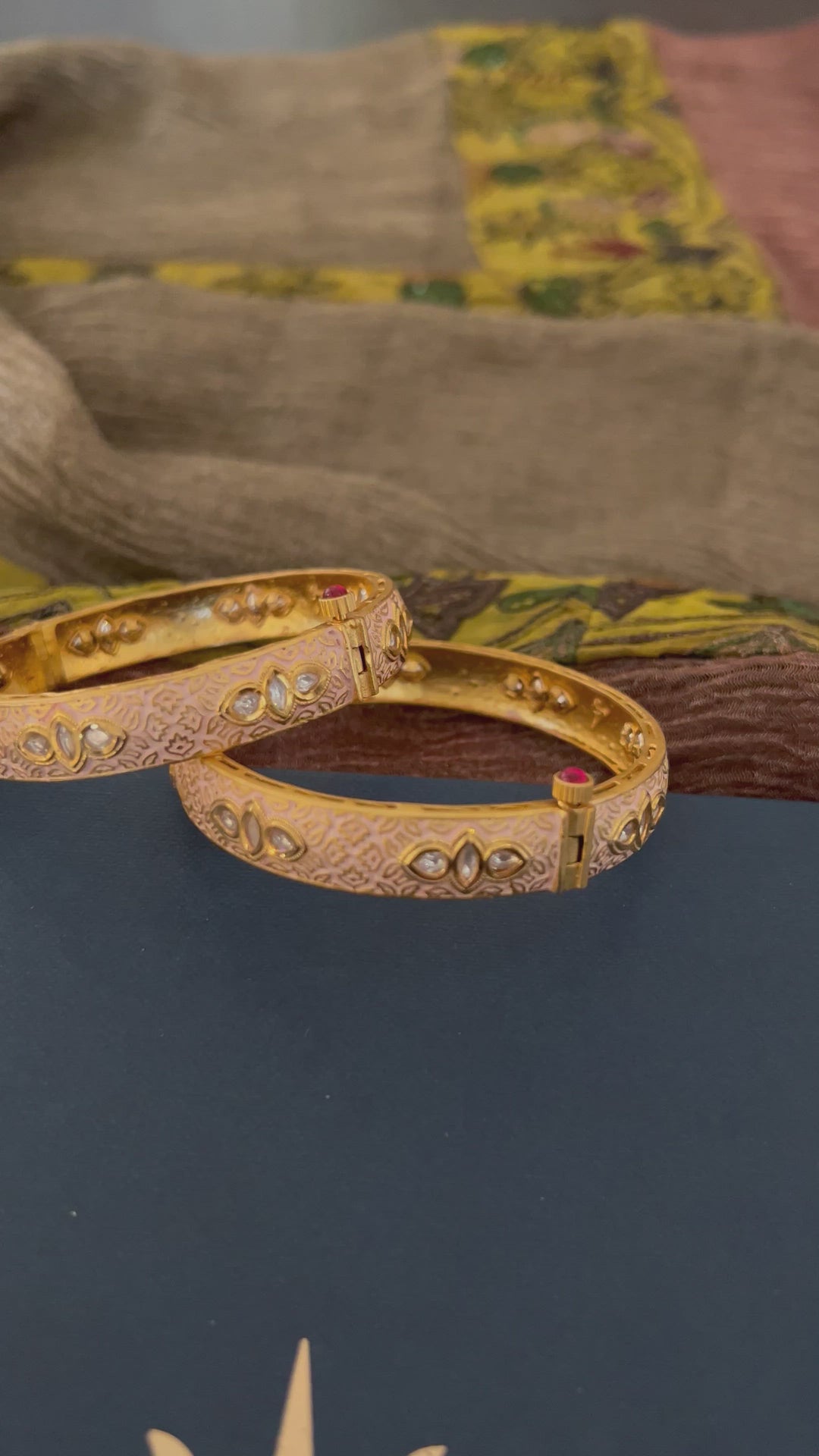 Classic Pink Kundan Meenakari Bangles- Set of 2