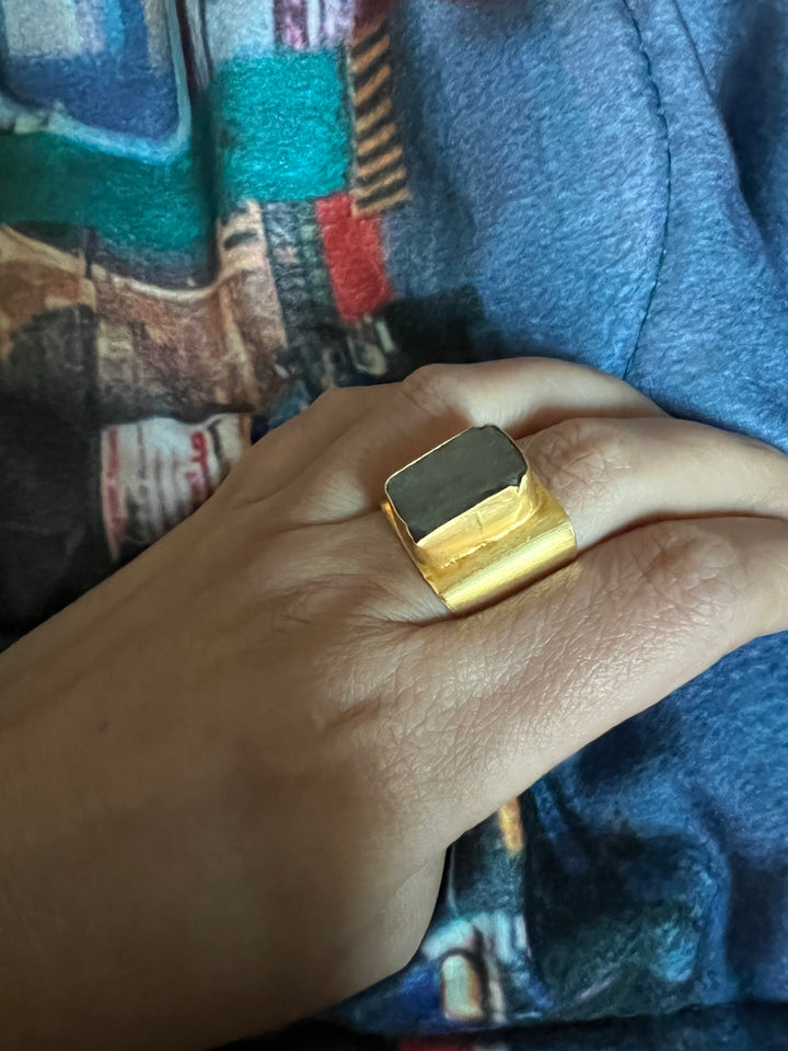 Natural Labradorite Brass Ring