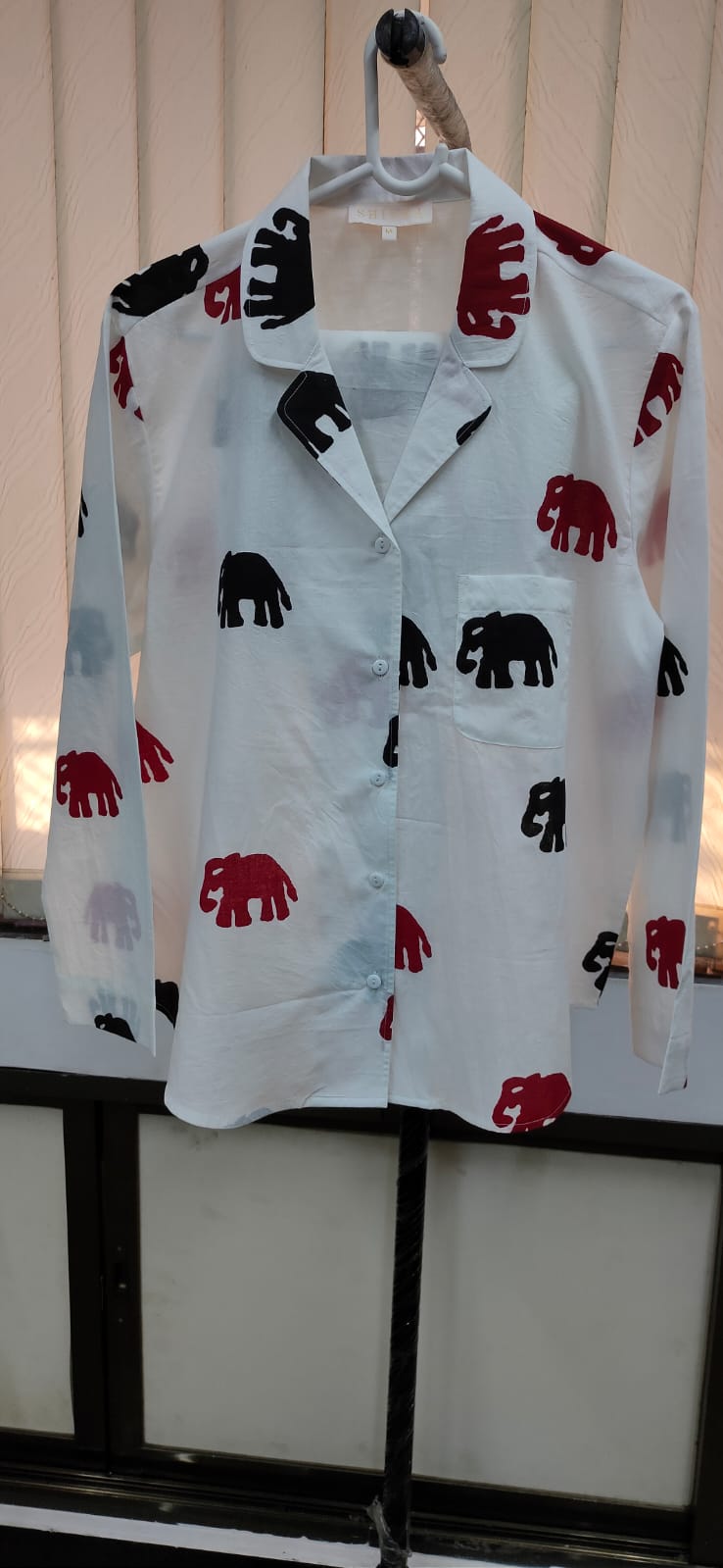 Elephant Design White Cotton Night Suit