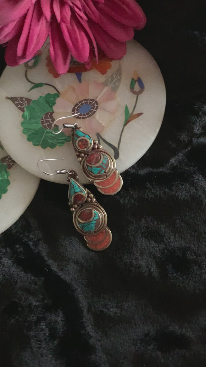 Antique Coral and Turquoise Earrings