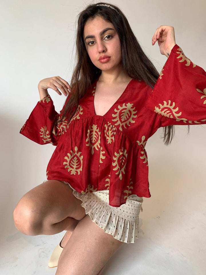 Red Motifs Top - SHIVKA