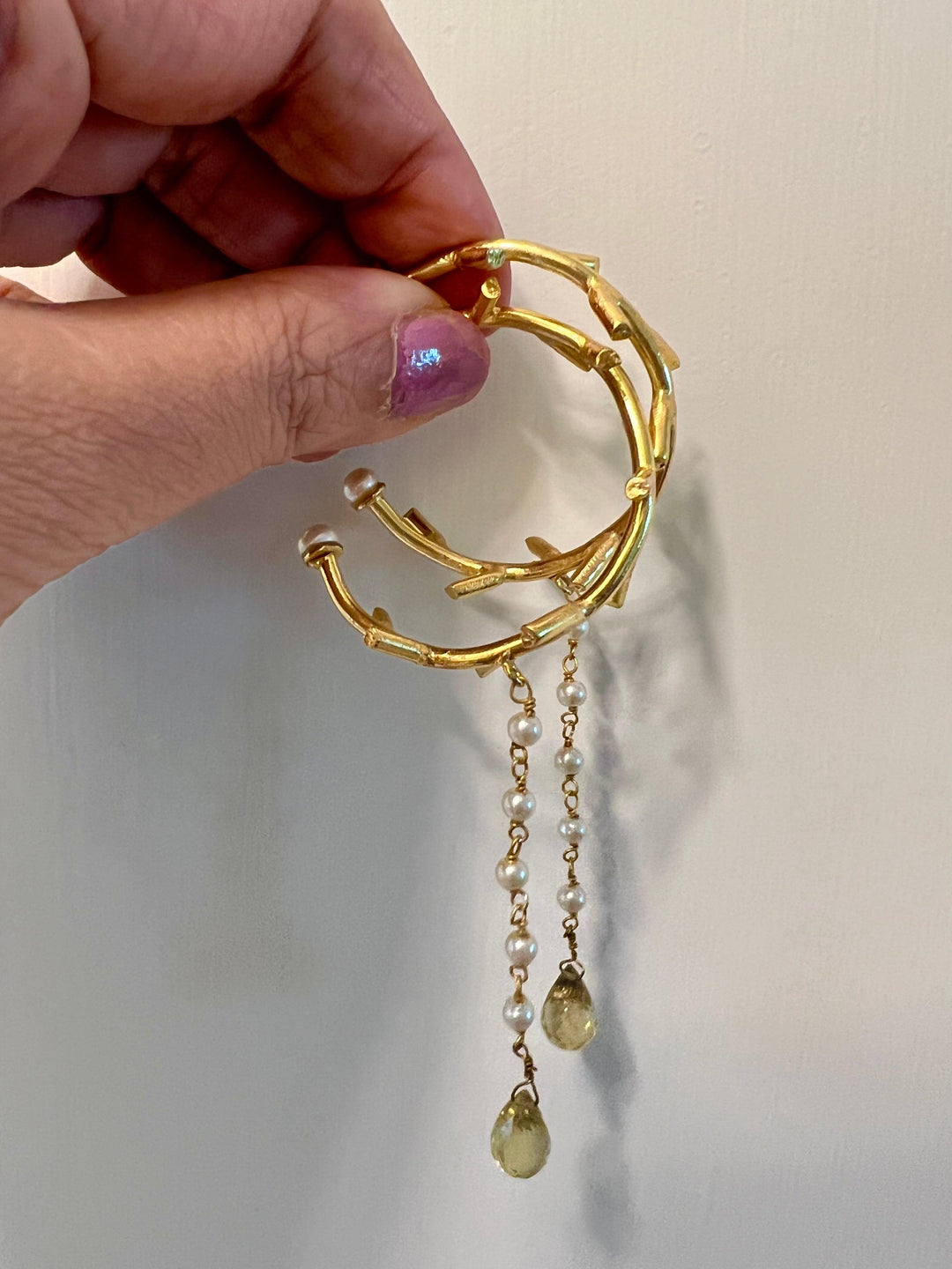 Pearl Drop Hoop Earrings - SHIVKA