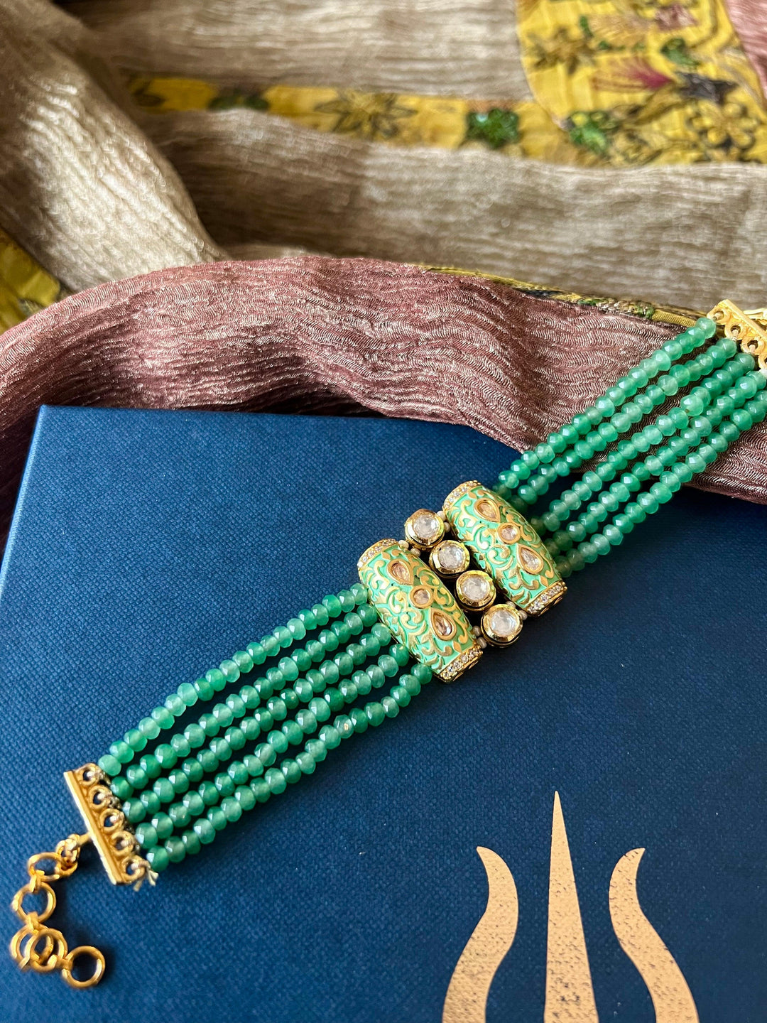Royal Green Kundan Bracelet - SHIVKA