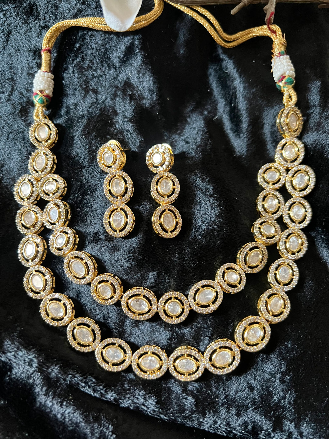 Statement CZ Polki Kundan Necklace with Earrings