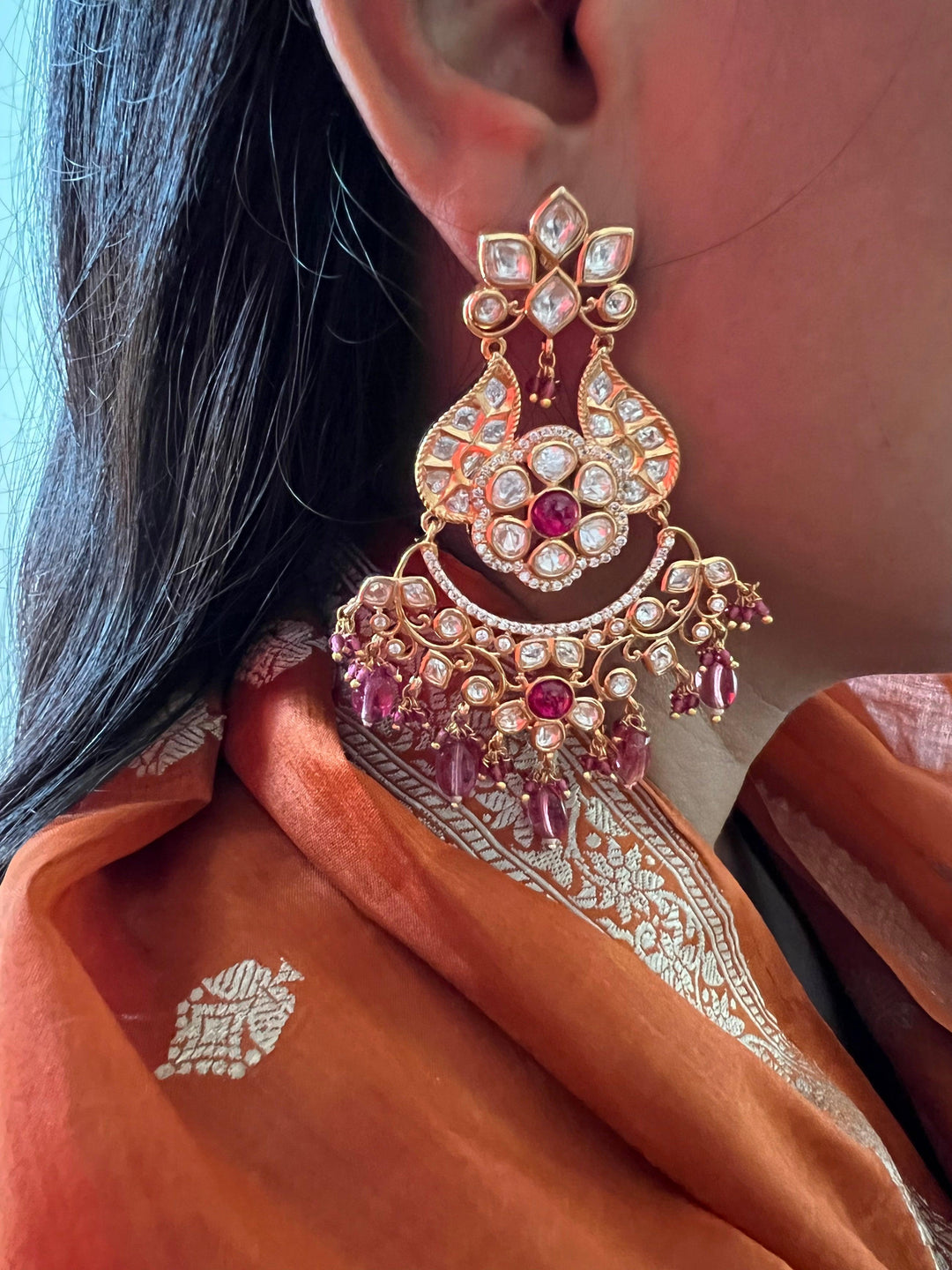 Pink Kundan Danglers - SHIVKA