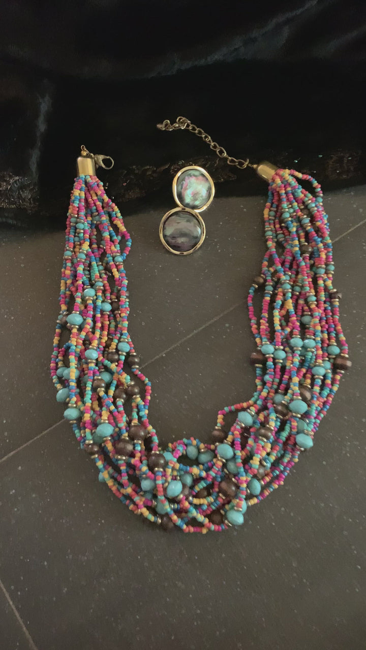 Beautiful Multicolor Beaded Necklace with Statement Studs