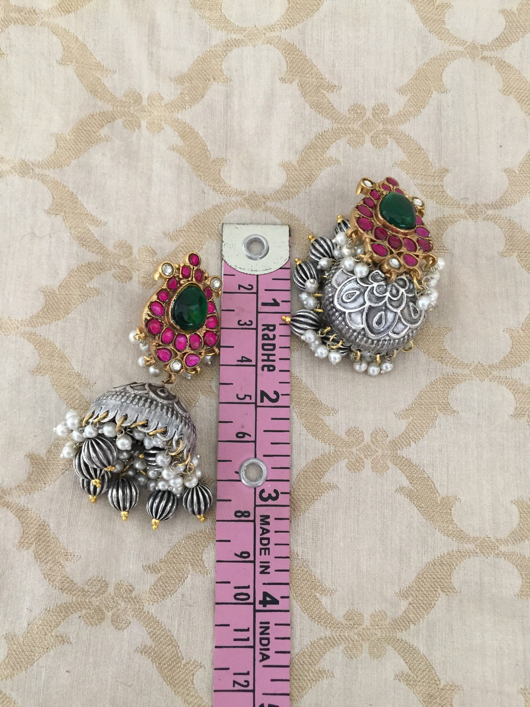 Designer Dual Tone Necklace with Kundan Earrings