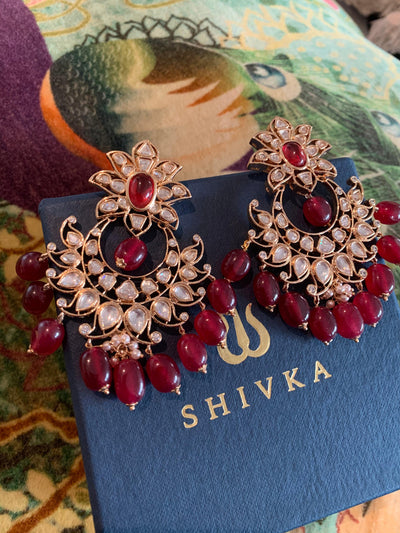 Gorgeous Red Kundan Earrings - SHIVKA