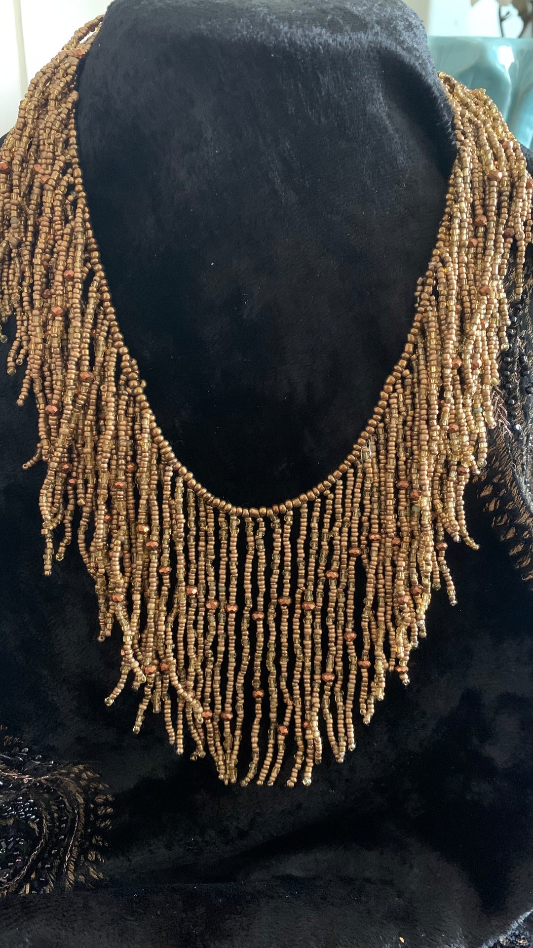 Boho Brown Beaded Necklace with Stone Studs