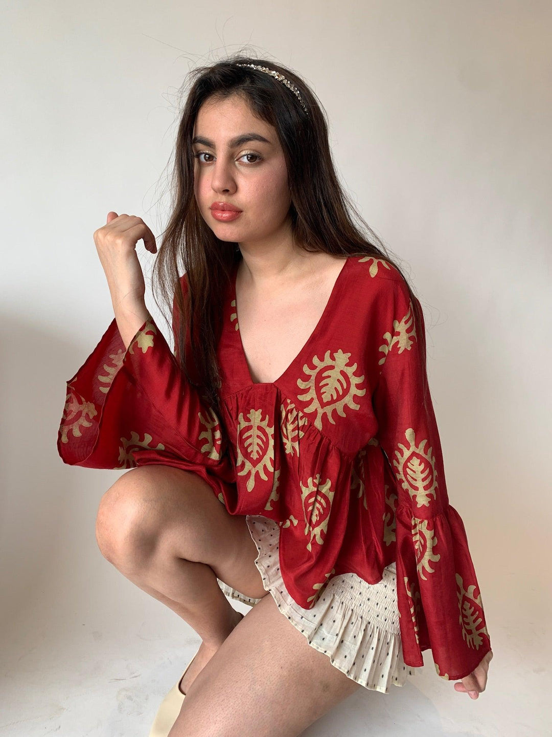 Red Motifs Top - SHIVKA