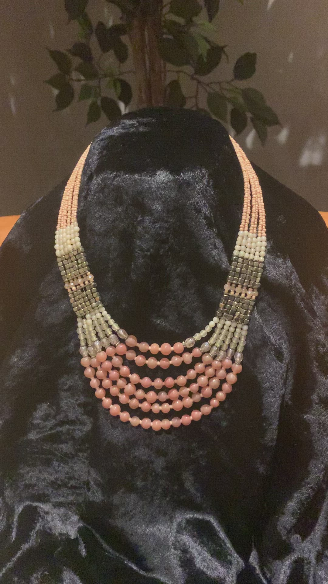 Peach and Gold Beaded Necklace