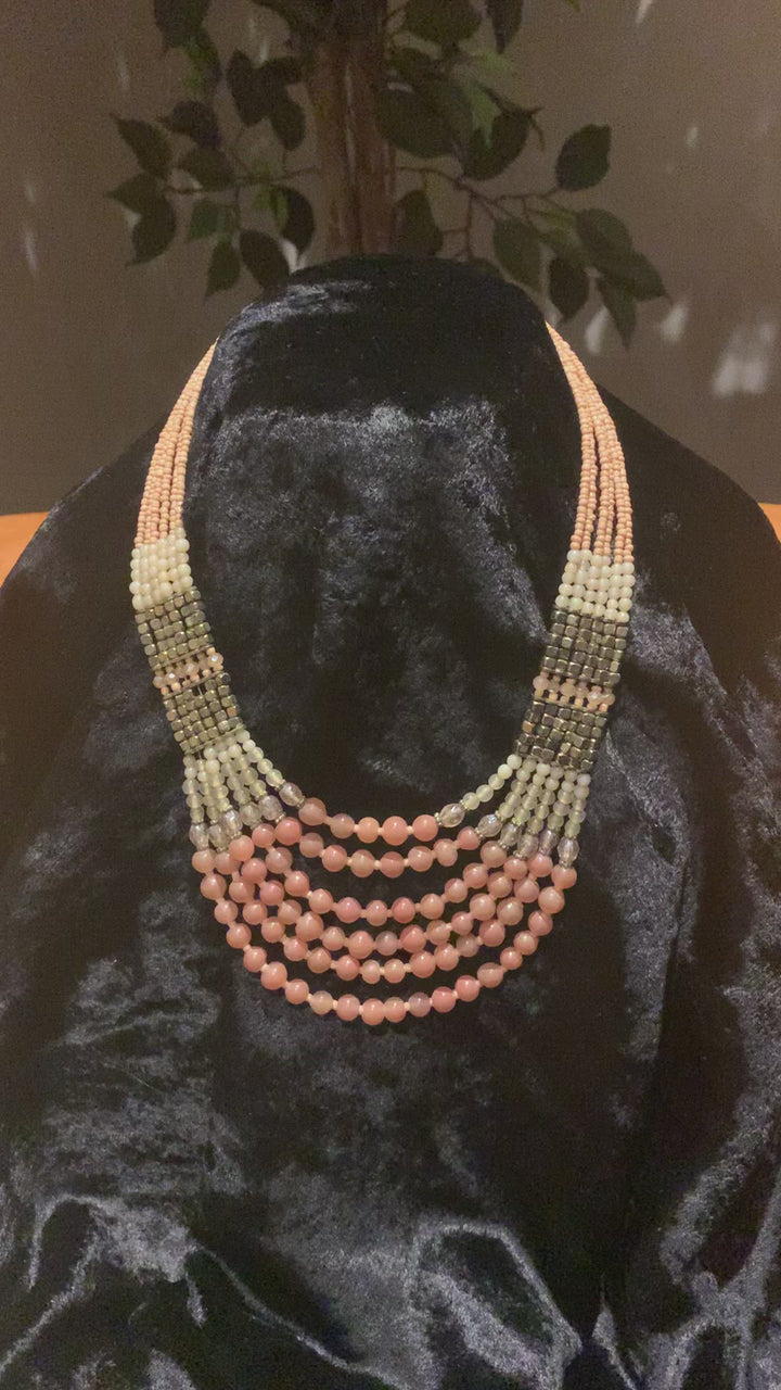 Peach and Gold Beaded Necklace