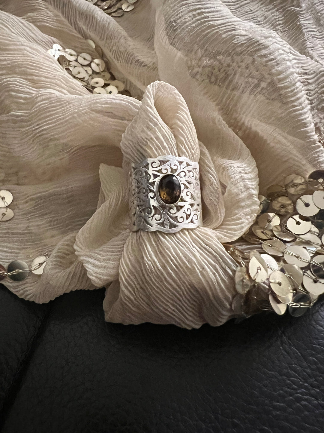 Beautiful Cut-work Quartz Ring