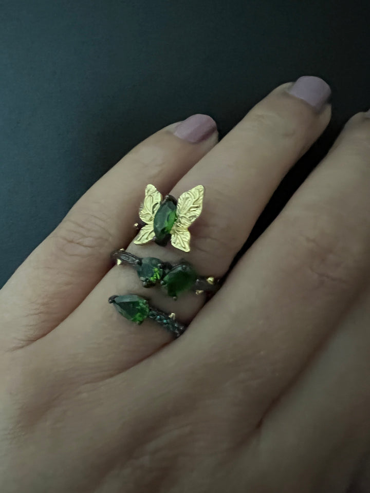 Designer Pure Silver Chrome Diopside Ring