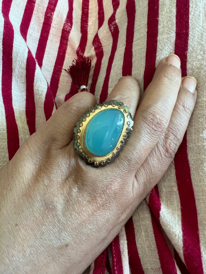 Natural Chalcedony Stone Adjustable Gold-Plated Ring | Statement Ring by SHIVKA