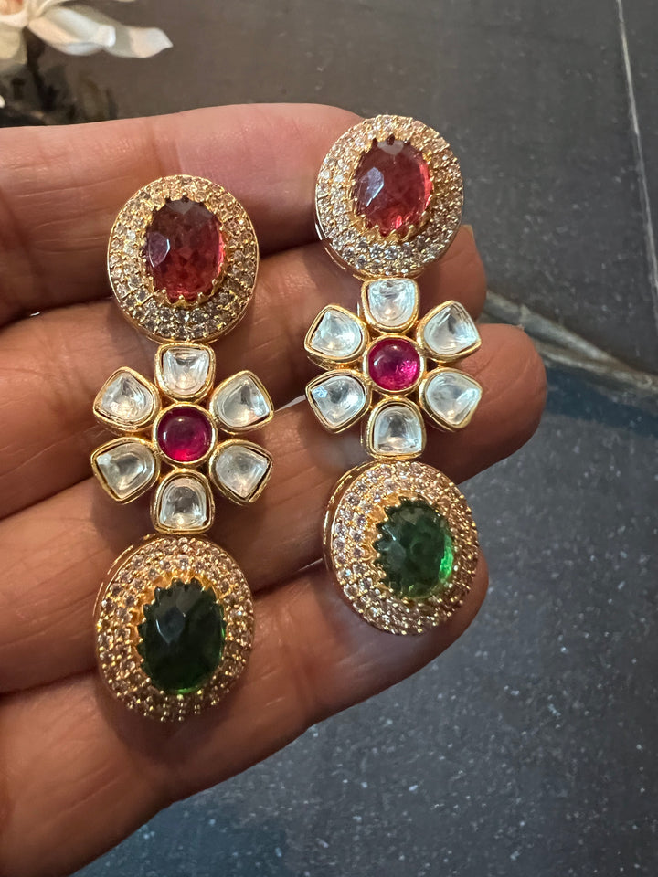 Beautiful Multi coloured Kundan Necklace with Earrings