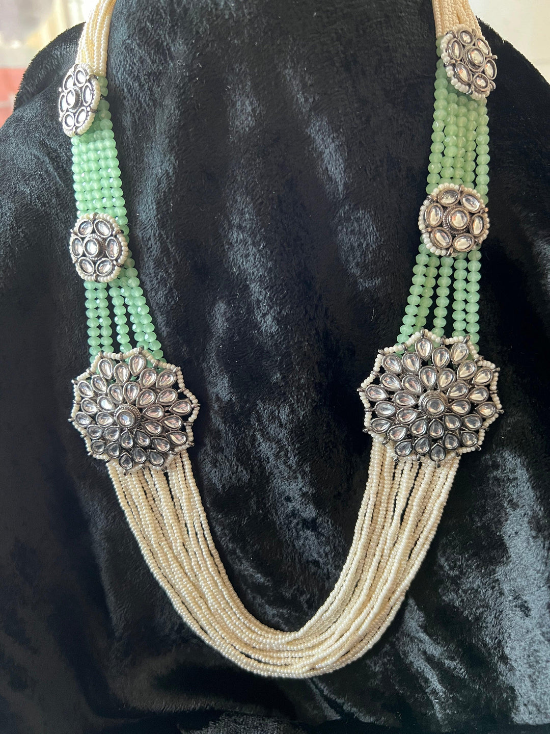 Multilayered Antique Kundan Necklace with Earrings - SHIVKA