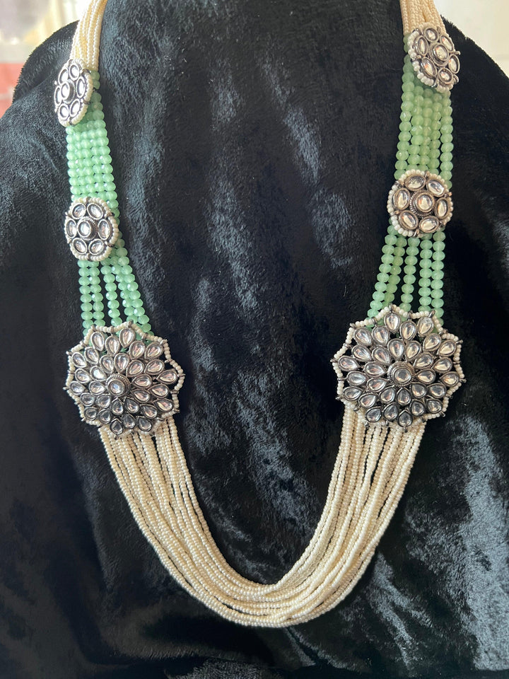 Multilayered Antique Kundan Necklace with Earrings - SHIVKA