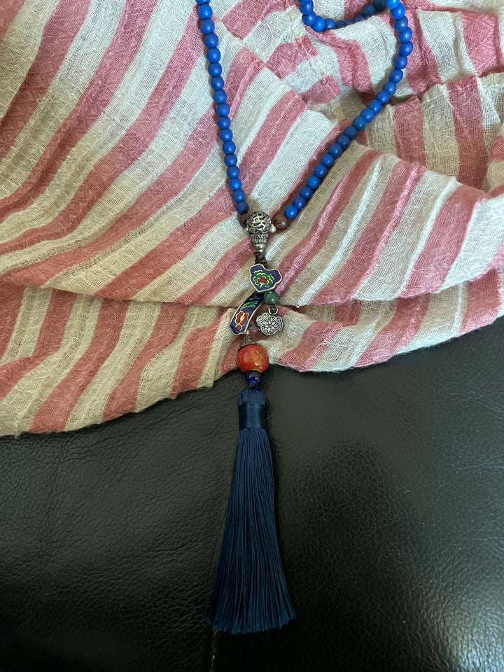 Vintage Look Enameled Pendant Necklace/ Beaded Necklace