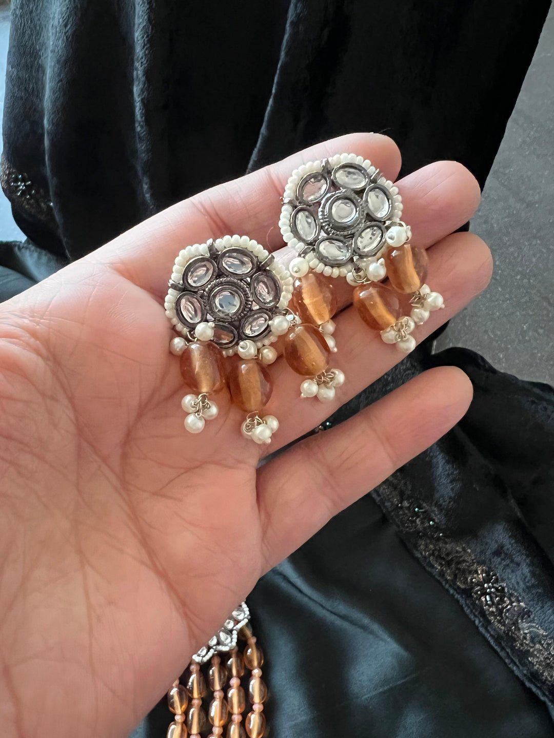 Multilayered Antique Kundan Necklace with Earrings - SHIVKA