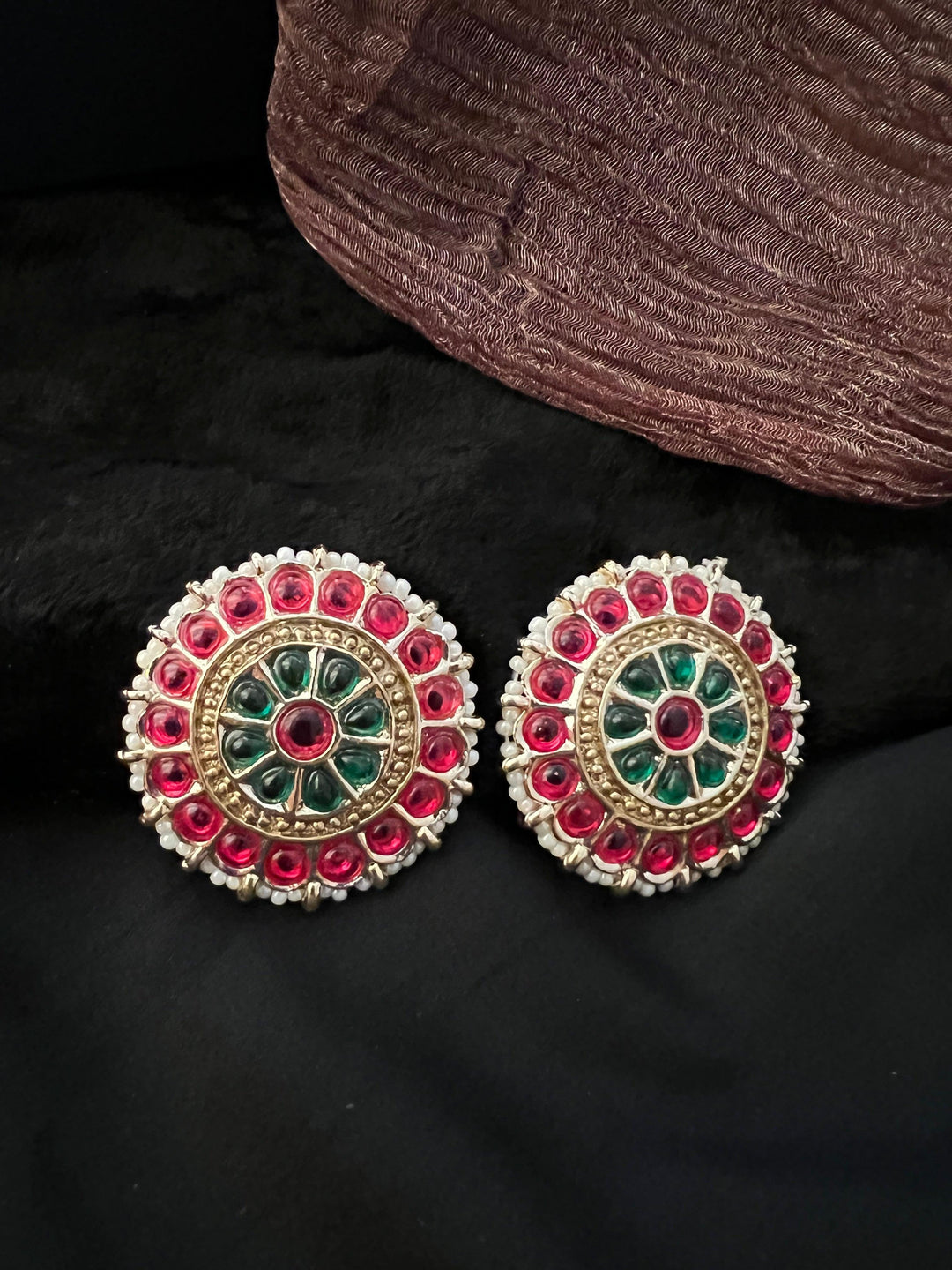 Oversize Red and Green Enamelled Studs - SHIVKA