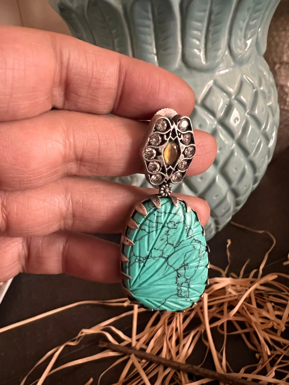 Vintage Carved Stone Danglers - SHIVKA